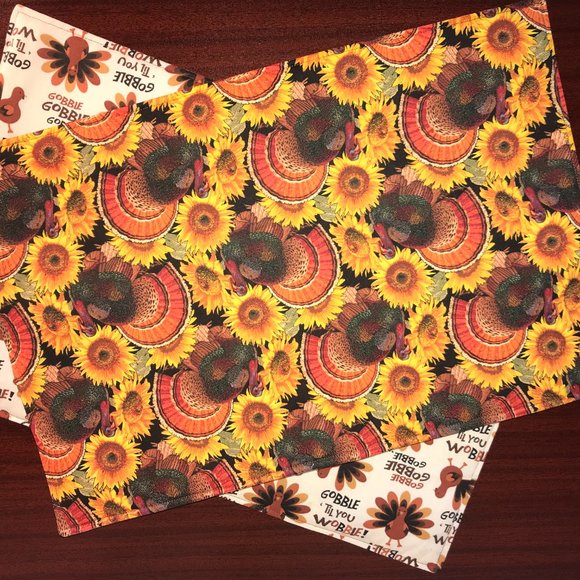 Thanksgiving Placemats Reversible Sunflower Turkey Placemats Set of 6 - Picture 3 of 3